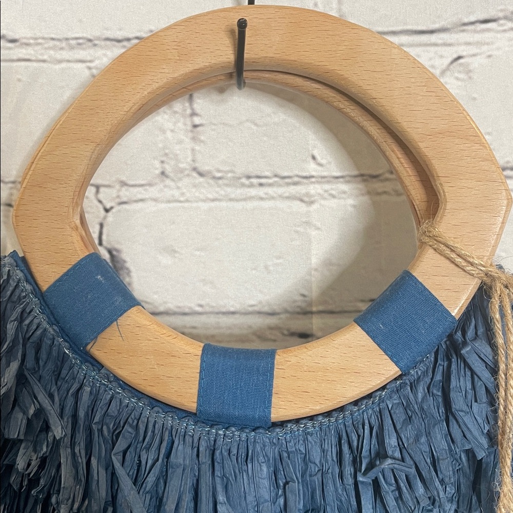 Antik Kraft Blue Fringe Handbag with Wooden Handle Brand New W/Tags - Picture 2 of 10